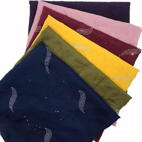 10pcs/lot Fashion Square Pashmina Bandana Islamic Hijab Solid Scarf Hot Rhinestone Shawls Women Muffler Muslim Headscarf