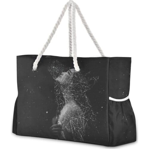 Fashion Black Art Comic Print Women Luxury Shoulder Bag Large Nylon Light Bolsas Female Travel Beach Holiday Handbags