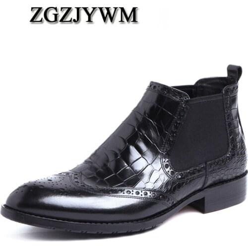New High Quality Breathable Genuine Leather Snakeskin Style Elastic Band Pointed Toe Flat Oxford Dress Wedding Boots For Men