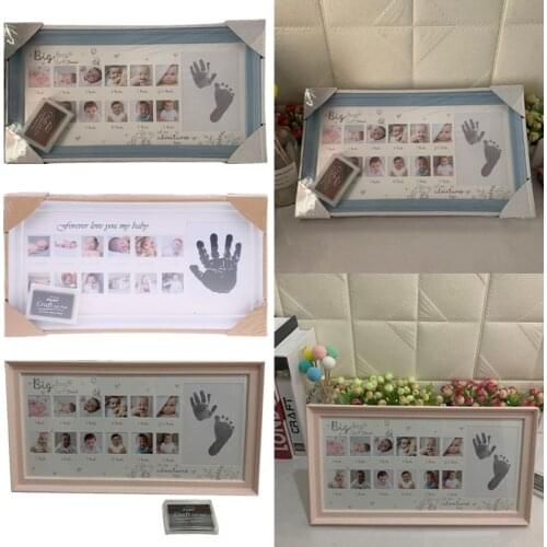 Baby 12 Months Hand and Foot Print Commemorative Photo Frame Newborn Childhood Growth Record Creative Picture Holder