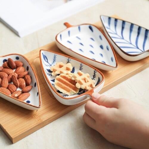 Ceramic Dip Dipping Bowls Set, Leaves Shaped Snack Serving Bowls with Wooden Base Stand 3 Oz Small Bowl Dishes Cups