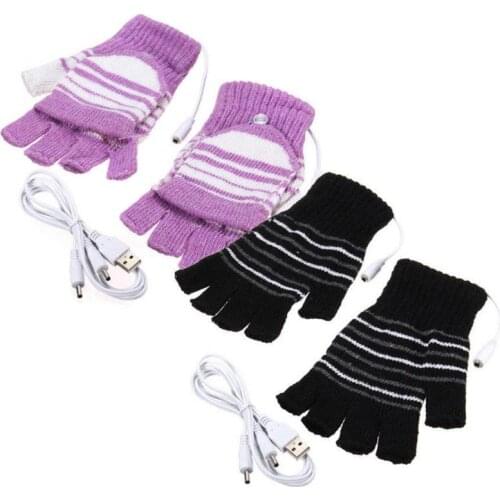 Office Autumn Winter Hand Warmer Mittens USB Thermal Gloves Fingerless USB Powered Heated Gloves