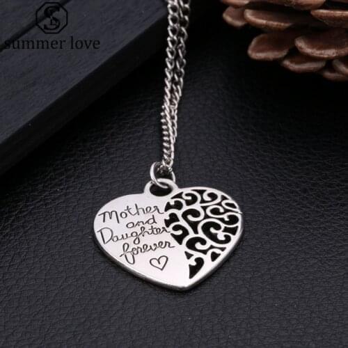 Silver Color Jewelry Love Heart Necklaces Mother Daughter Forever Necklace for Women Mom Mothers Day Gift New Fashion Jewelry