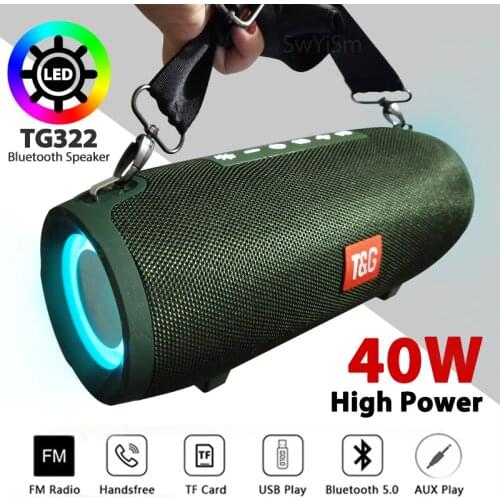 High power 40W portable wireless outdoor bluetooth speaker super bass music column SoundBar support computer TV AUX TFcard radio
