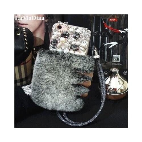 Luxury Big Rhinestone Diamond Real Rabbit Fur Soft Phone Cases For Samsung S7 S8 S9 S10 Plus S7edge Note8 Note9 Note10 Case