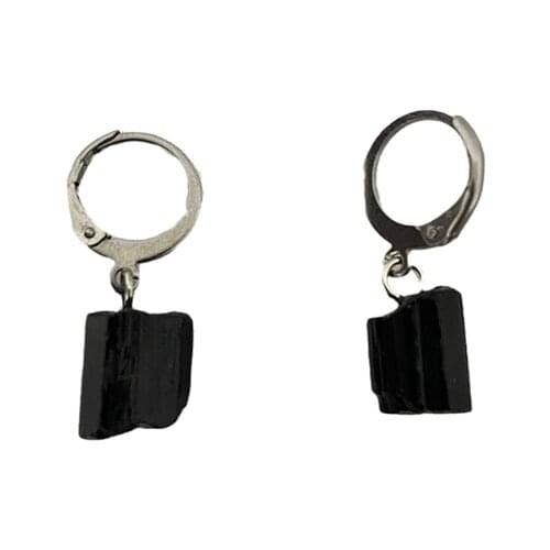 Stainless Steel Black Tourmaline Earrings Huggie Style Small Hoop Clip Earring Gemstones Natural Tourmalines Tiny Hoops