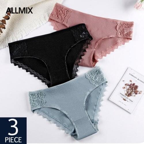 ALLMIX 3Pcs/lot Sexy Womens Lace Panties Sets Underwear Seamelss Cotton Briefs Low Waist Female Fashion Panty Comfort Lingerie