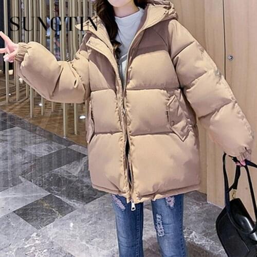 Sungtin Korean Winter Thicken Warm Loose Hooded Parkas Women Oversized New Fashion Solid Female Coats Causal Cute Outwear 2021