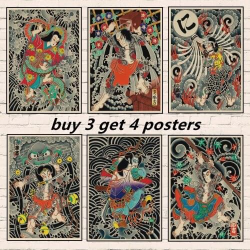 Japanese Tattoo Art Poster Home Decor Kraft Paper Wall Sticker Wall Hanging Pictures Home Art Decoration Wall Stickers