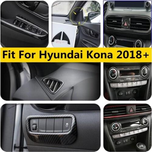 Yimaautotrims Carbon Fiber Look Interior Refit Kit For Hyundai Kona 2018 - 2020 Air / Window Lift Button / Head Lamps Cover Trim
