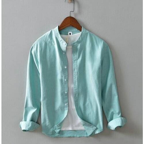 Italy style long-sleeved spring and summer green shirt men casual trendy shirts for men comfortable stand collar shirt mens tops