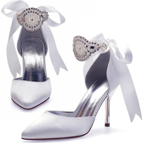 Womes Satin Lace Up High Heel Pumps Pointed Toe Big Bowknot Bridal Wedding Shoes Ribbon Tie Evening Court Heels Extra Size