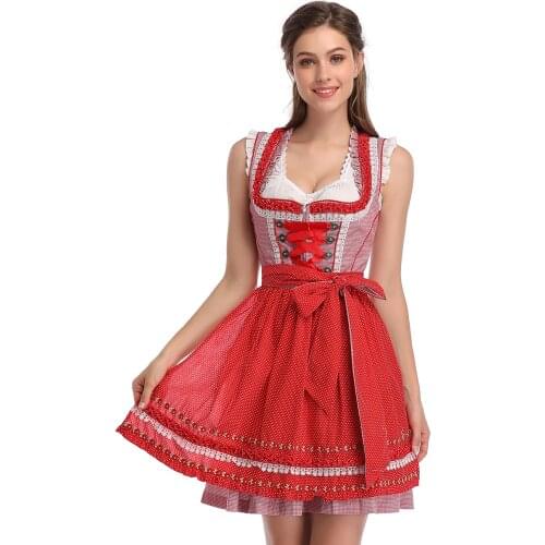 [ Gemany Size ] KOJOOIN Womens German Dirndl Dress Costumes Set for Bavarian Oktoberfest Halloween Carnival