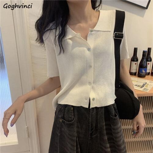 Cardigans Women Solid Short Sleeve Button Up Crop Tops Knitting Leisure Students Korean Style Slim Breathable Summer Streetwear