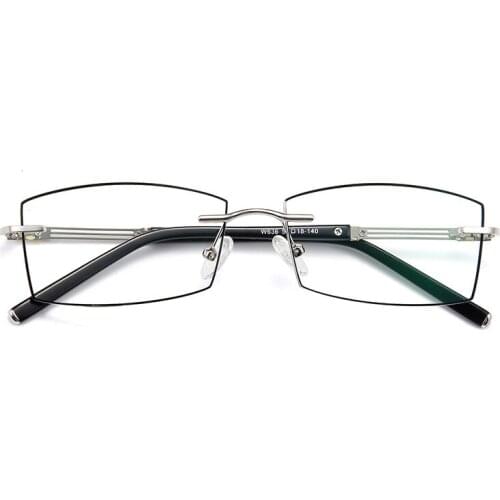 0~+/-4.50 Custom Finished Prescription Glasses Sliver Frames Male Myopia Presbyopia Lens Surperlight Commercial Titanium Rimless
