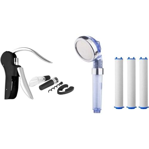 1 Set Manual Wine Opener Corkscrew Set Wine Pourer & 1 Set PP Sediment Cartridge Filtered Shower Head Filter