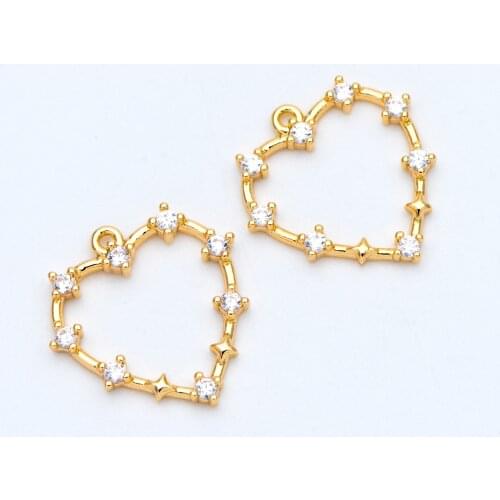 10pcs CZ paved Gold Heart Pendants 18x19mm, 18K Gold plated Brass, Rhinestone Heart Charms, For Jewelry DIY Findings (GB-860-1)