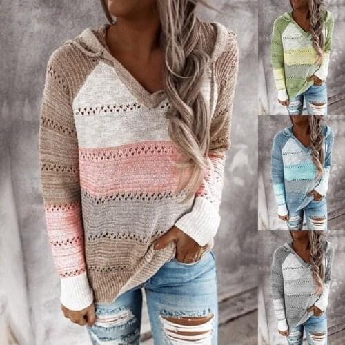 7 Colors Autumn 2020 New Sweaters Fashion Women Casual Rib Knitted Long Sleeve Loose Fitting Pullover Hooded Drawstring Sweater