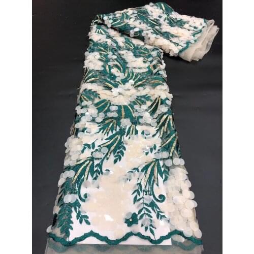 2021 Africa Nigeria Lace Fabric Sequin Embroidery Craft DIY Design Sewing Party Dress Skirts Garment Fabric 5 Yards Wholesale