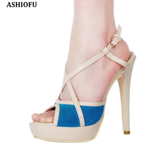 ASHIOFU New Simple Womens High Heel Sandals X-straps Slingback Summer Shoes Party Prom Fashion Evening Daily Wear Sandals Shoes