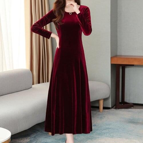 Plus Size Velvet Long Sleeve Dress Spring Black Party Dresses Female Clothes Women Sexy Clothing Korean Fashion Gown Elegant