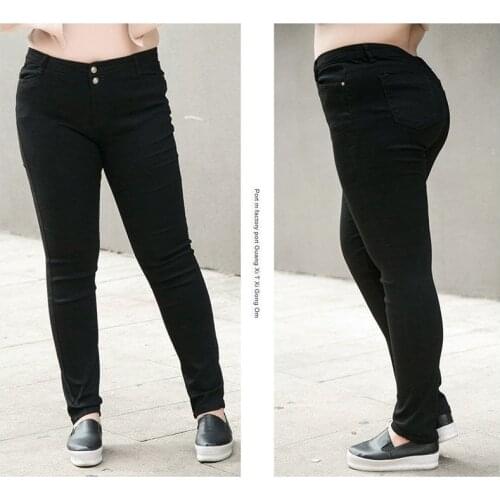 Add fertilizer to increase deep fabric soft elasticity 40-100kg jeans high waist elasticity add fertilizer to increase trousers