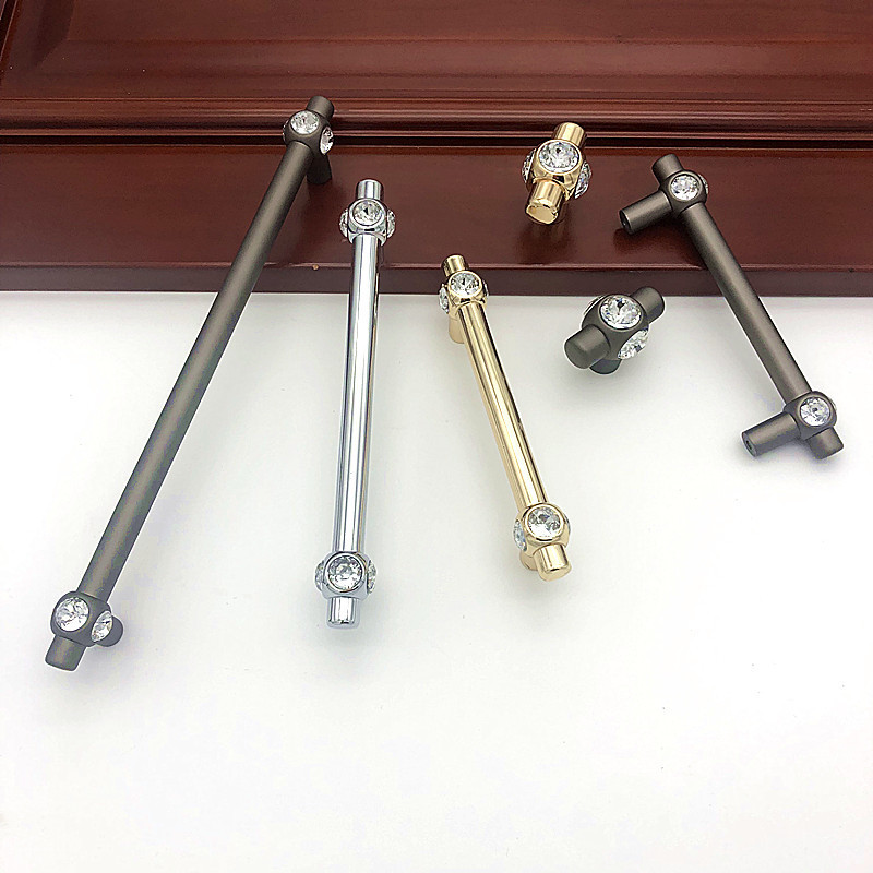 European Luxury Crystal Handles Solid Zinc Alloy Gold Cabinet Handles and Knobs Drawer Pulls Furniture Handle Hardware