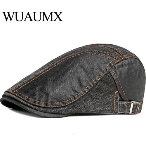 Wuaumx British Style Beret Hats Men Women Spring Summer Patchwork Visor Peaked Flat Cap Casual Duckbill Hat Painter Beret Cap