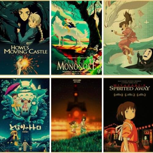 Good Quality Vintage Anime Poster Hayao Miyazaki Collection Painting Retro Poster Canvas Painting for Home Bar Wall Decoration