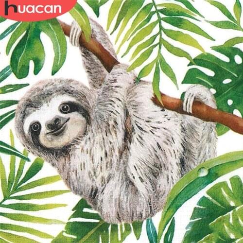 HUACAN 5D DIY Diamond Painting Sloth Handmade Gift Full Square/Round Diamond Embroidery Animal Mosaic Wall Art Handicraft