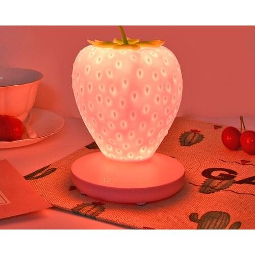 Strawberry USB charge Touch switch Dimmable Night light silicone Ambient Light Novelty LED Bedroom bedside lamp for baby child