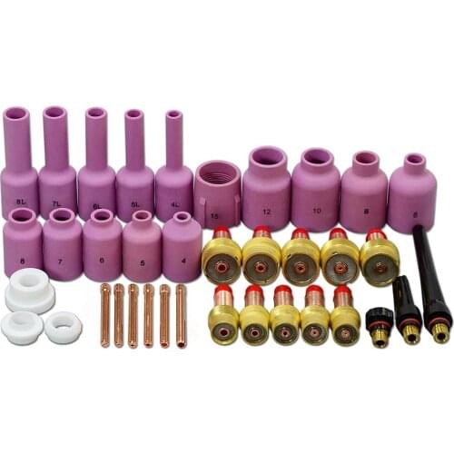 TIG Gas Lens Collets Body Alumina Nozzle Back Cap Kit Fit SR WP 17 18 26 TIG Welding Torch 37pcs