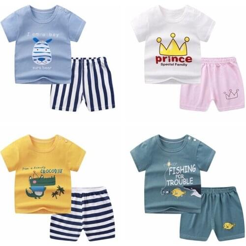 Childrens Clothing Sets Baby Girls Summer Clothes Suit Cartoon Animal Baby Boys Short Sleeve T-shirt + Pants 2-piece Set