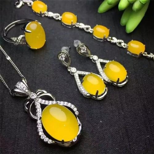Jadery 4pcs Natural Jade Jewelry Sets For Women Gemstone Topaz 925 Sterling Silver Jewelry Set Luxury Fine Jewelry Best Gifts