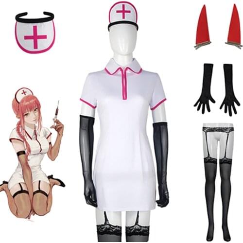 Anime Chainsaw Man Makima/Power Nurse Uniform Cosplay Costume Wig Outfits Set Women Girls Halloween Carnival Suit