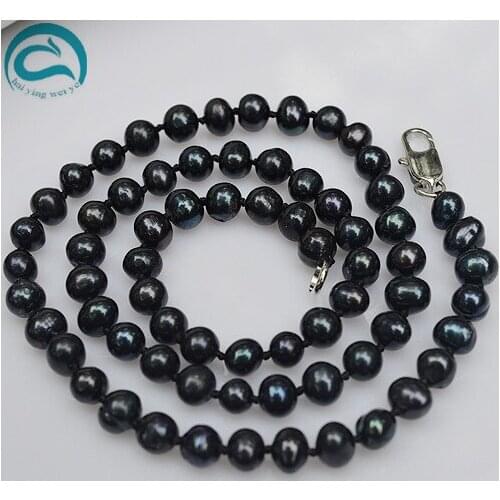 Unique Pearls jewellery Store,Top Quality AAA 6-7MM Black Color Freshwater Pearl Necklace 16inches Real Pearl Woman Jewelry