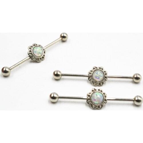 Lot 50pcs Free Shippment 14g Industrial Opalite Gems Ear Barbells Body Jewelry Ear Piercing NEW