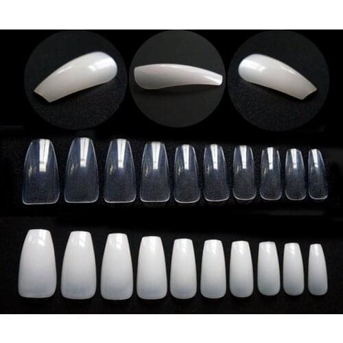 500 Pcs Ballerina False Nails Tips Curved Artificial Transparent/Natural Guide Capsule Full Cover Fake Nail New ABS Acrylic Set