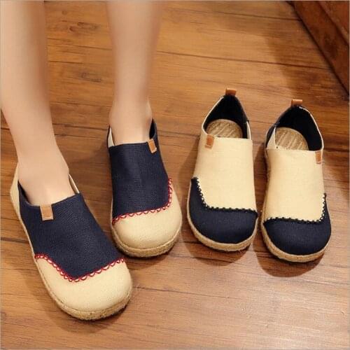 2020 New round head Thai linen shoes cotton hemp national color blocking women shoes Summer Autumn shallow Thailand Traditional