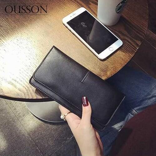 OUSSON Fashion all-match lightweight small leather long change clutch