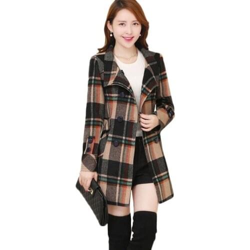 New Autumn Winter Woolen coat Women Long Wool coats Plus size Windbreaker Womens Korean Imitation Cashmere Plaid Jackets 5XL 624