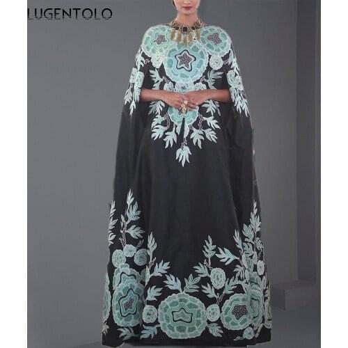 Vintage Dress Women Loose Roune Neck Short Sleeve Print Dresses Female Casual Large Size Fashion Muslim Thin Dress Lugentolo