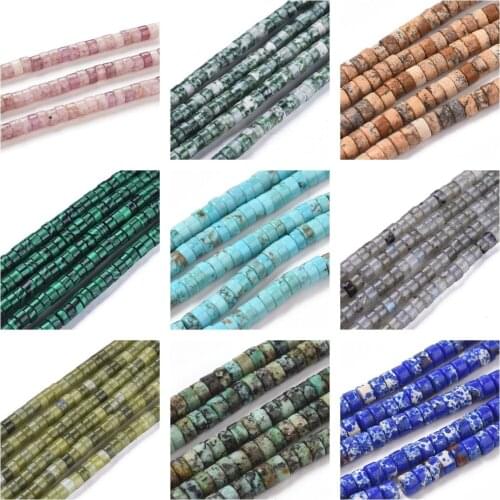 Natural Stone Flat Round Loose Disk Spacer Beads Labradorite Howlite Turquoise Jade Jasper Heishi Beads Strands For Jewelry Maki