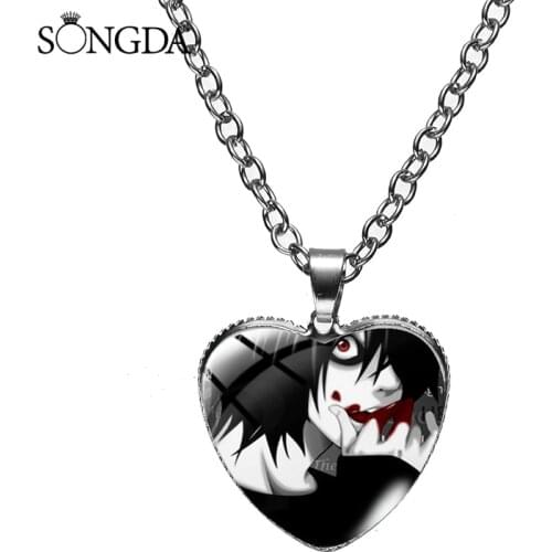 Death Note Cosplay Badges L·Lawliet Heart Pendant Necklace Anime Art Photo Glass Dome Necklace Jewelry for Detective Fans Gift
