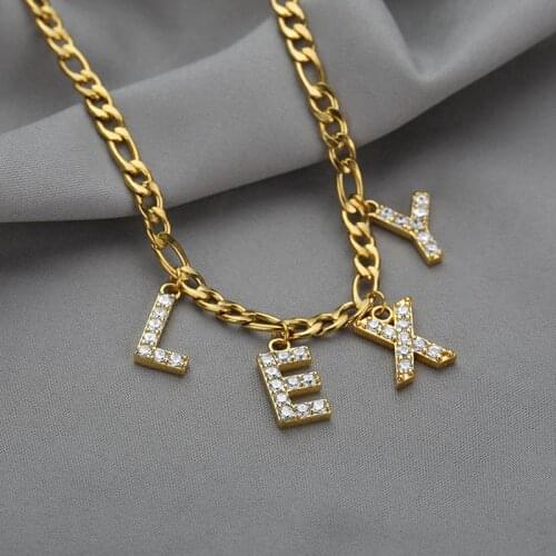 Custom Name Necklace With A-Z Zirconia Letters Gold Stainless Steel Chain Charm Pendant Chokers For Women Accessories Jewerly