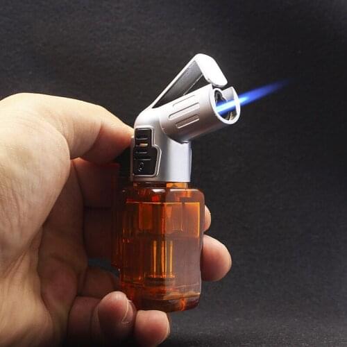 Transparent Lighter Visible Gas Butane Jet Lighter Windproof Spray Gun Blue Flame Torch Cigar Lighters Smoking accessories