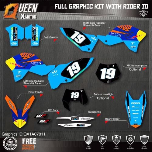 QUEEN X MOTOR Custom Team Graphics Decals Stickers Kit For KTM 2007-2010 SX SXF , 2008-2011 EXC XC-W EXC-F 011