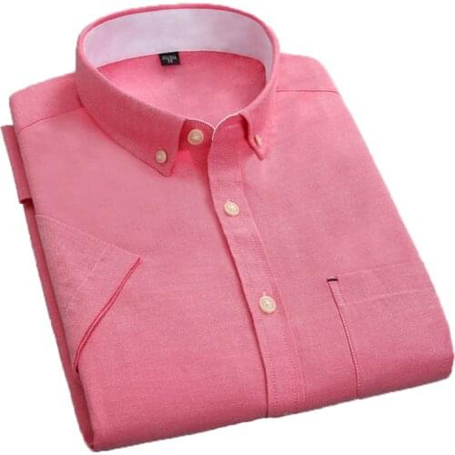 AOLIWEN brand men 50% cotton oxford solid color short sleeve shirt summer casual thin section natural fabric healthy slim shirts