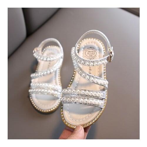 Summer Baby Girls Sandals Toddler Infant Kids Slip On Pearl Crystal Single Princess Roman Shoes For Children Girl
