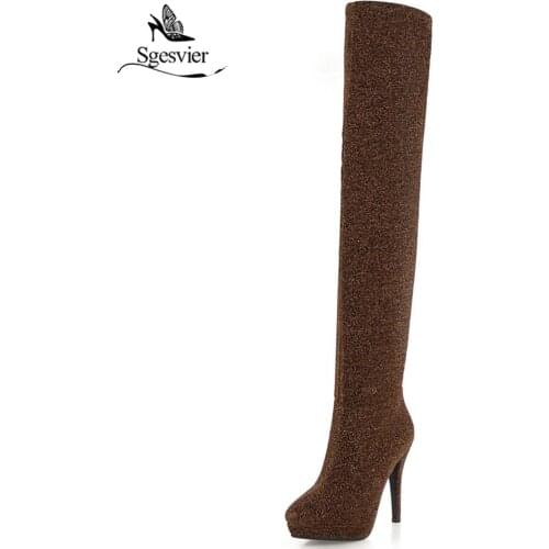 Sgesvier New Black red womens Thigh High Boots Sexy Elastic Over the Knee Boots Thin Heels Platform Footwear Women Shoes OX663